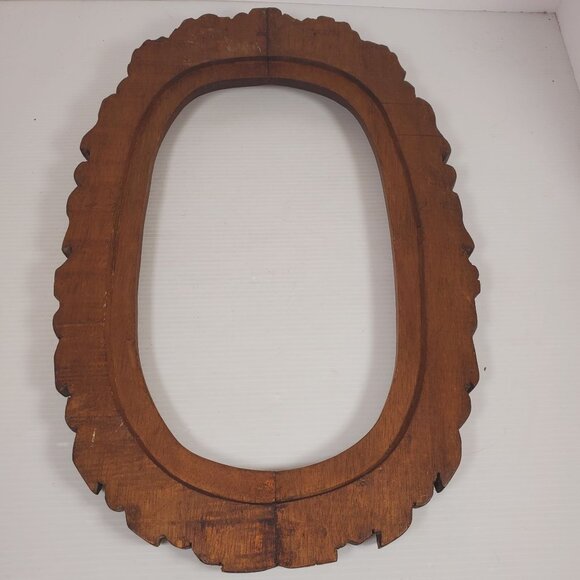 VTG Hand Carved Wooden Oval Frame Floral Boho Wall Art Frame Rustic Cottagecore - Picture 8 of 14